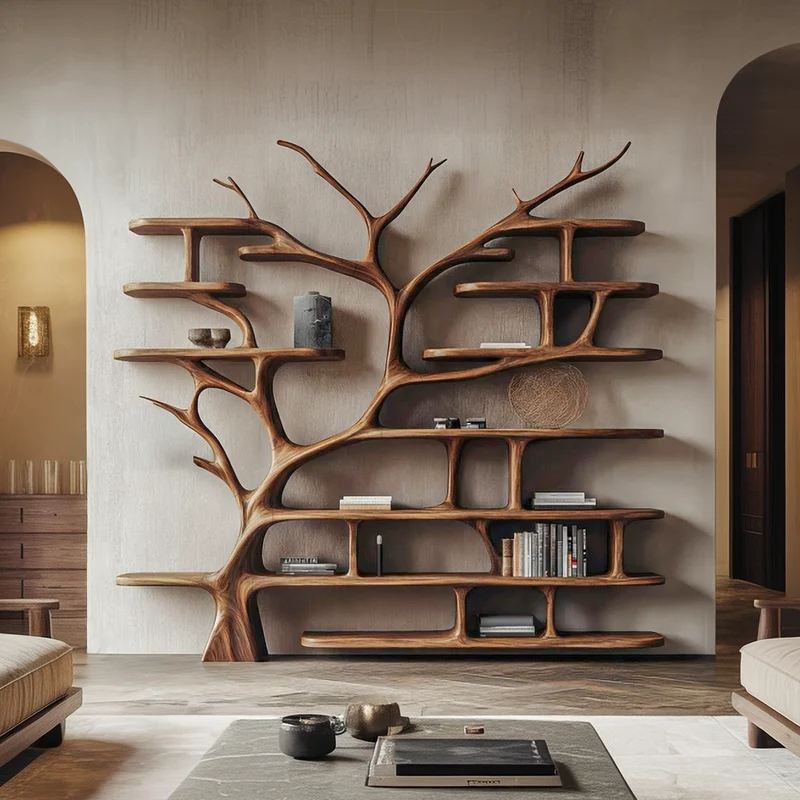 Spry Interior Rustic Tree Bookshelf Storage Tower, Wooden Branch Book Display Stand for Living Room & Office, SINLSATB695