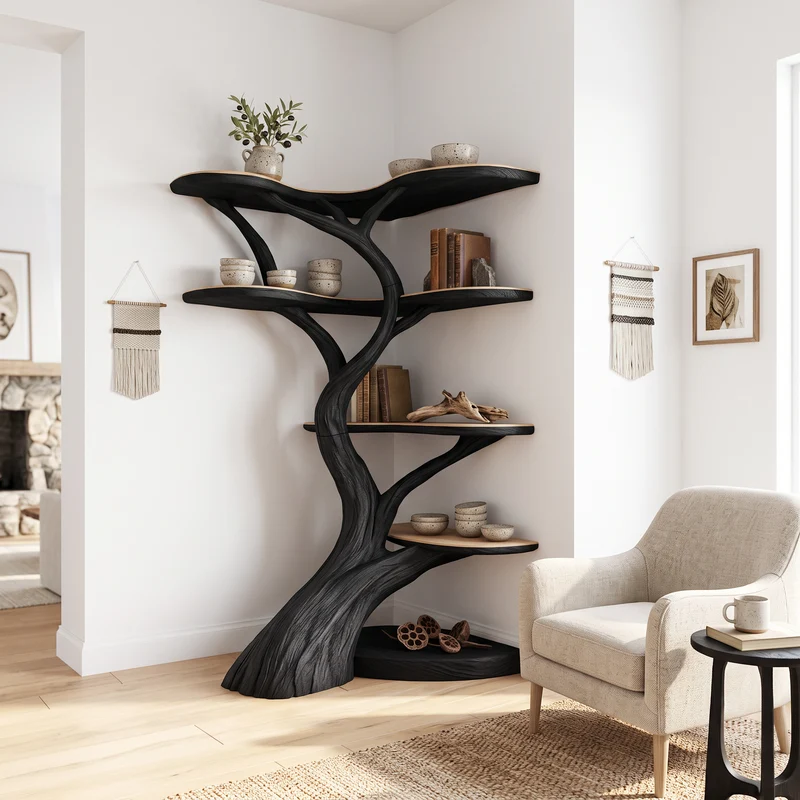 Rustic Tree Corner Shelf Living Room Or Bedroom SINLSATB693