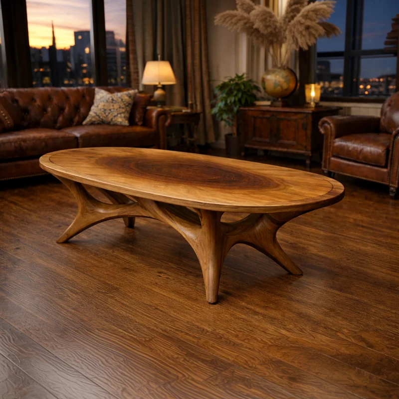 Spry Interior Refined Sculptural Solid Wood Coffee Table, Handcrafted Abstract Center Table for Chic Living Room Interiors, SINLKICF303
