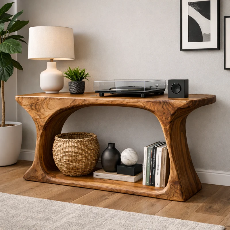 Spry Interior Sculptural Rustic Console Table, Solid Wood Statement Tree Root Foyer Table for Entryway & Living Room, SINLKICS453