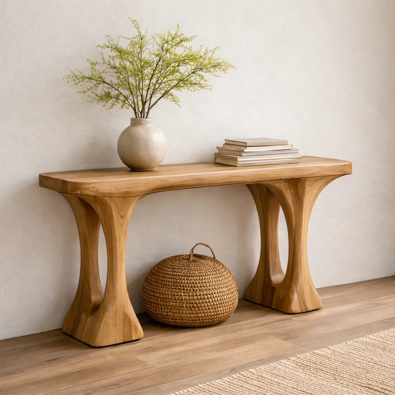 Spry Interior Minimalist Wood Console Table, Handmade Organic Tree Inspired Base Entryway Table for Modern Rustic Living Room, SINLKICS457