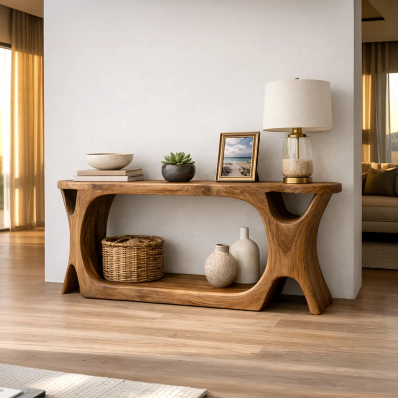 Spry Interior Rustic Organic Wood Console Table, Sculptural Statement Entryway Accent Table for Living Room Hallway Decor, SINLKICS455