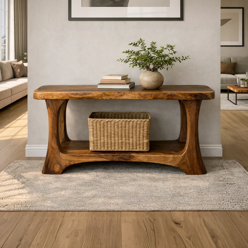 Spry Interior Organic Sculptural Wood Console Table, Handcrafted Entryway Accent Table Statement Piece for Modern Rustic Home, SINLKICS468