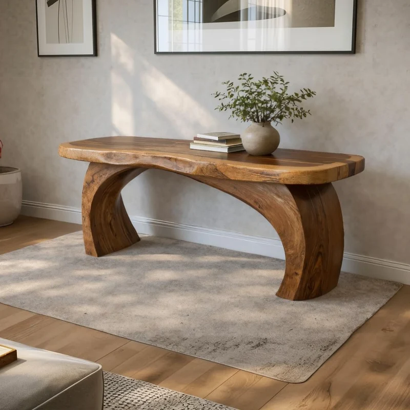 Rustic Modern Console Shelf Sculptural Handmade Furniture For Home Interior SINLKICS467