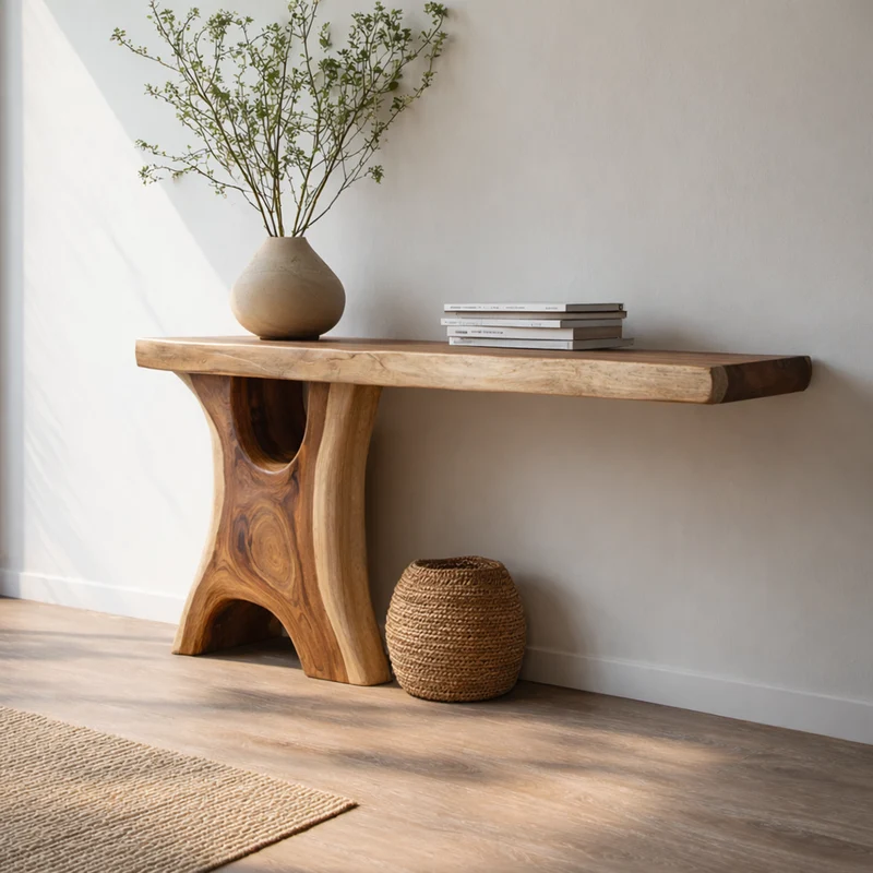 Spry Interior Handmade Rustic Wood Console Table, Sculptural Design Handcrafted Entryway Hallway Table for Living Room Decor, SINLKICS465