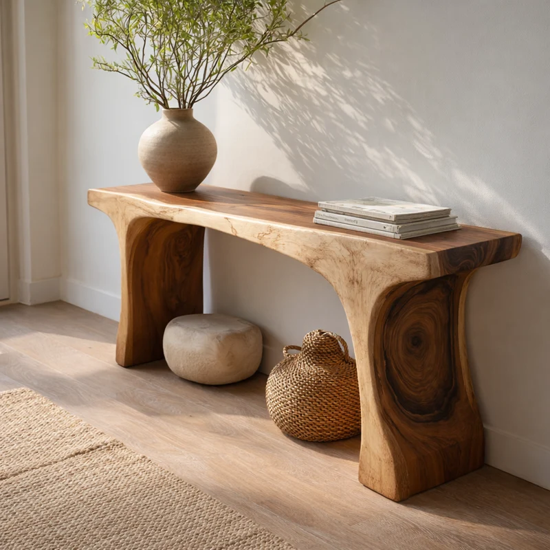 Spry Interior Rustic Sculptural Wood Console Table, Handcrafted Statement Entryway Hallway Accent Table for Living Room Decor, SINLKICS464