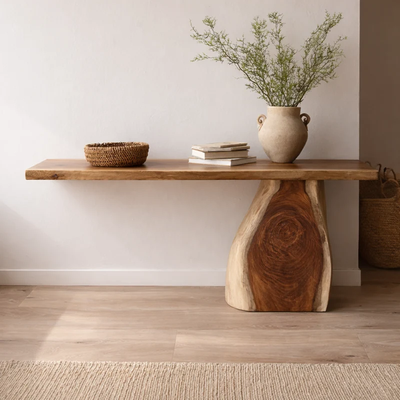 Rustic Organic Console Table Sculptural Leg For Living Room Decor SINLKICS463
