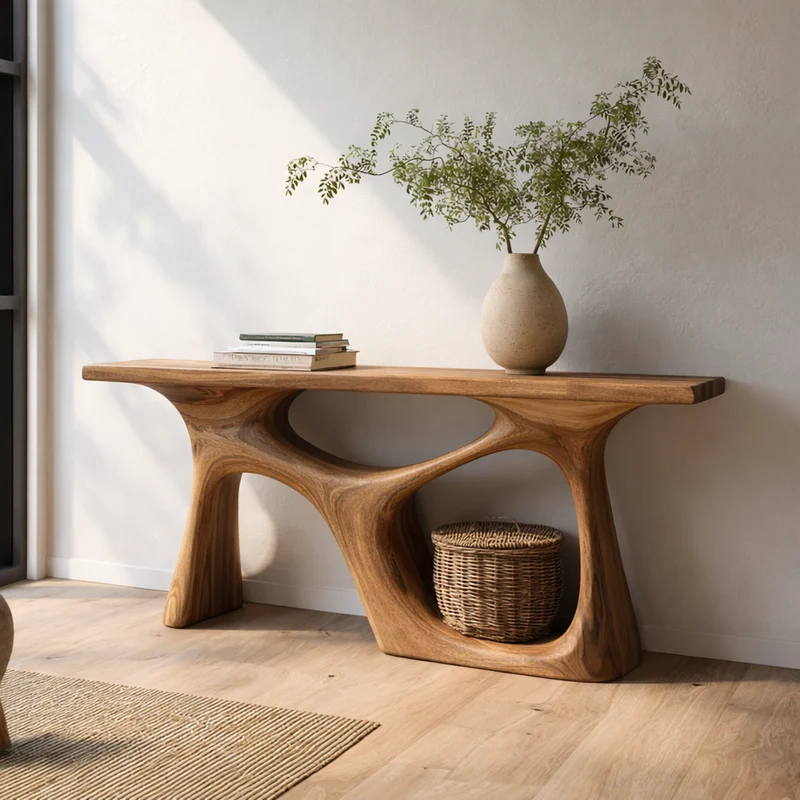 Organic Modern Console Table Sculptural Design For Japandi Interior SINLKICS462
