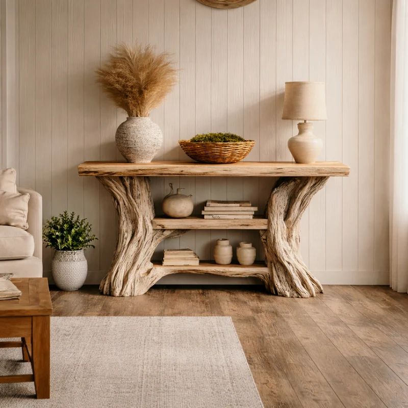 Spry Interior Rustic Branch Console Table, Solid Wood Handcrafted Tree Inspired Base Entryway Table for Hallway Living Room, SINLKICS483