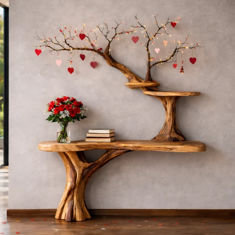 Spry Interior Rustic Tree Inspired Wood Console Shelf, Handcrafted Entryway Table with Branch Base for Living Room Hallway, SINLKICS473