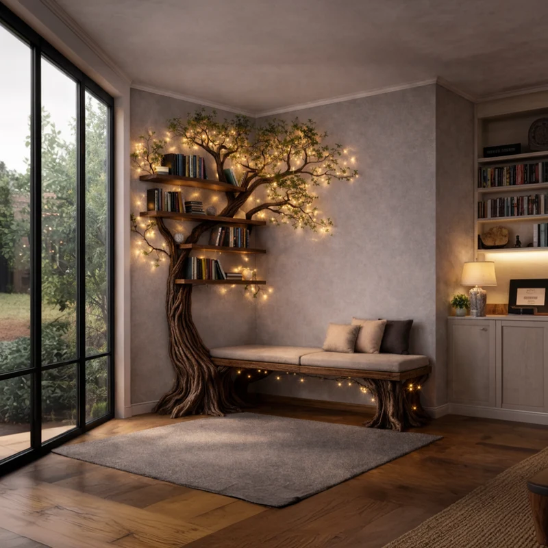Handcrafted Tree Storage Bench Living Room Interior Architectural Decor SINLKITB655