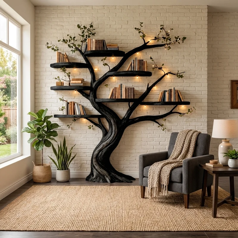 Organic Tree Bookshelf Living Room Interior Sculptural Wall Display SINLKITB664