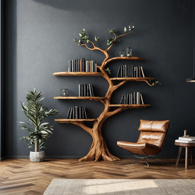 Organic Modern Artistic Tree Bookshelf For Living Room SINLKITB676