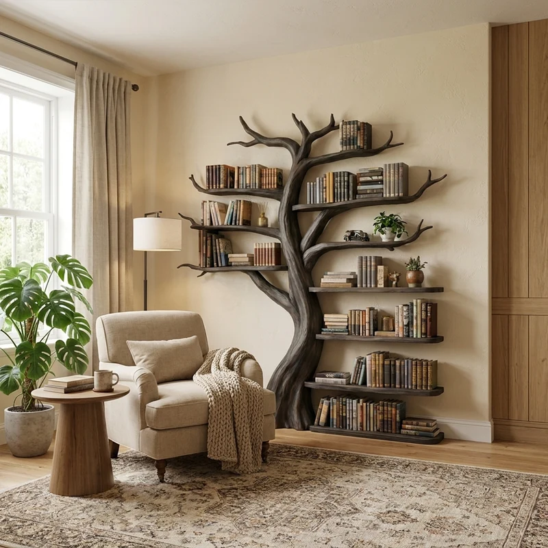 Organic Tree Bookshelf Living Room Interior Sculptural Wall Display SINLKITB670