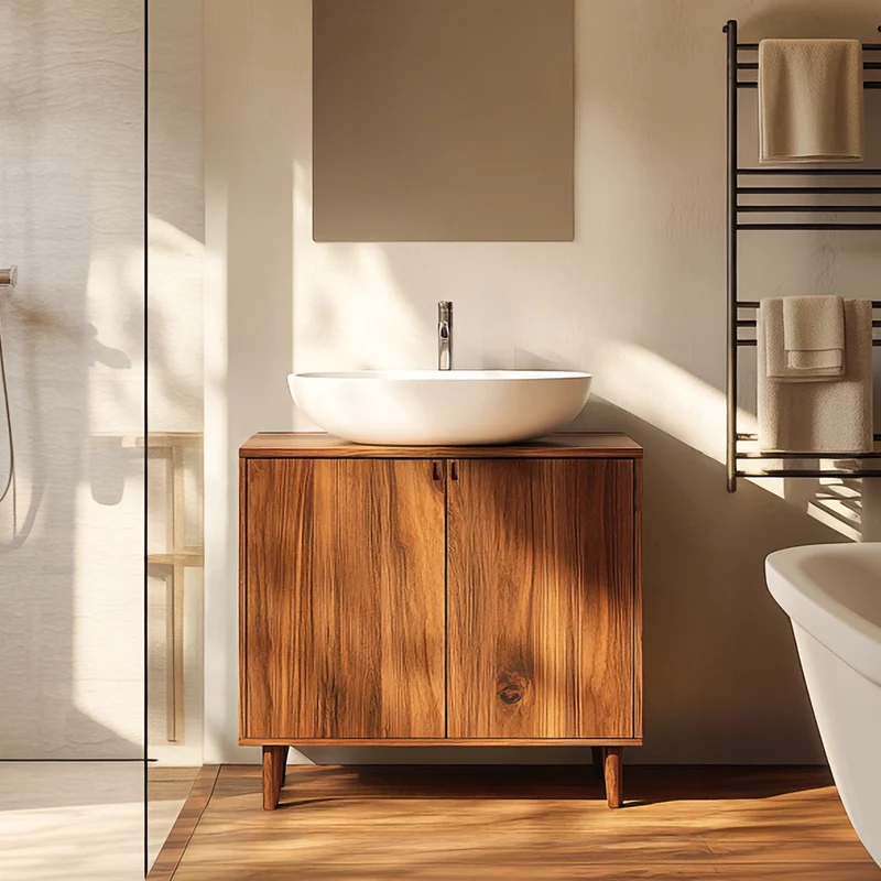 Spry Interior Mid-Century Modern Bathroom Vanity Cabinet, Freestanding Solid Wood Single Vanity Storage Stand, SINLSABRV265