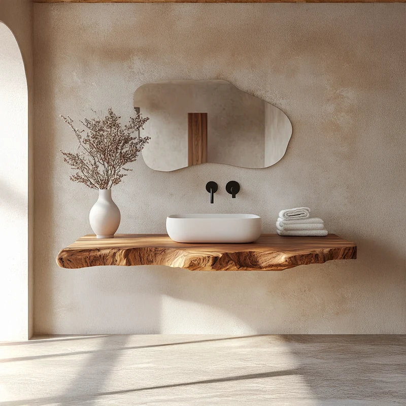 Contemporary Spa Bathroom Vanity Floating Live Edge Wood Counter SINLSABRV263