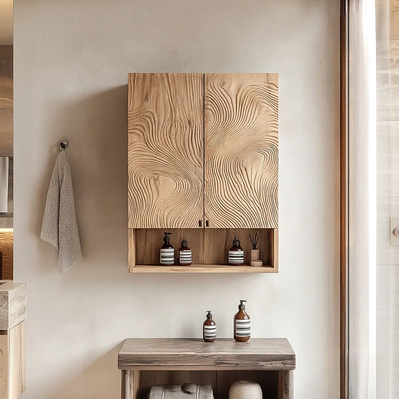 Spry Interior Rustic Minimalist Wood Wall Cabinet, Floating Bathroom Medicine Organizer with Shelves, SINLSABCT004
