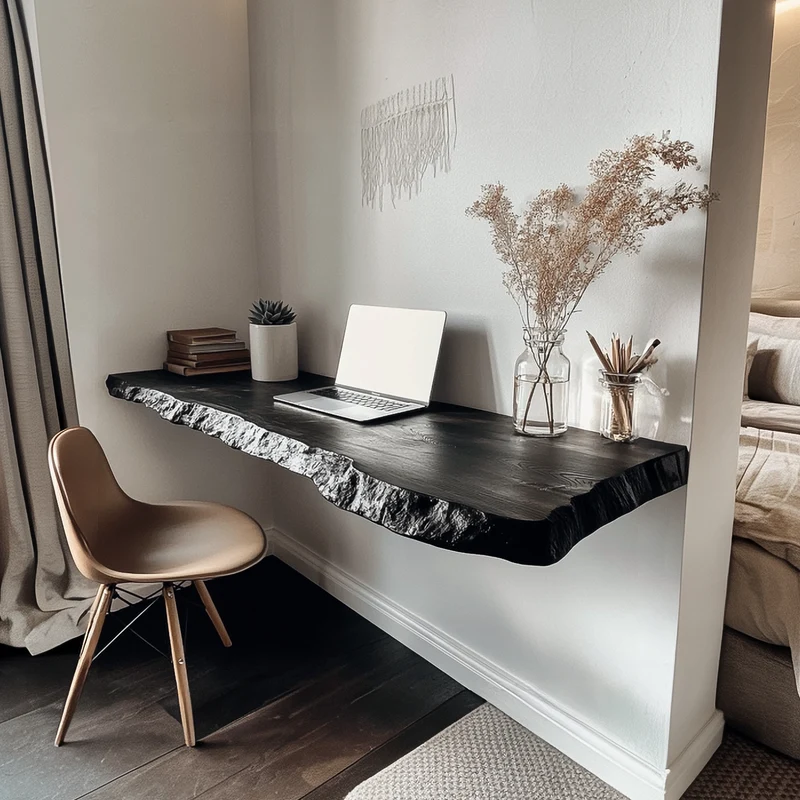 Spry Interior Rustic Wall-Mounted Floating Desk, Handcrafted Solid Wood Writing Laptop Vanity Table for Small Bedroom, SINLSAFL471
