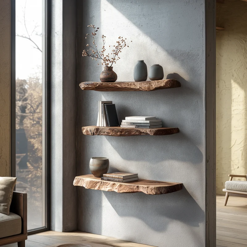 Rustic Organic Floating Shelf For Living Room Or Bedroom Wall SINLSAFL468