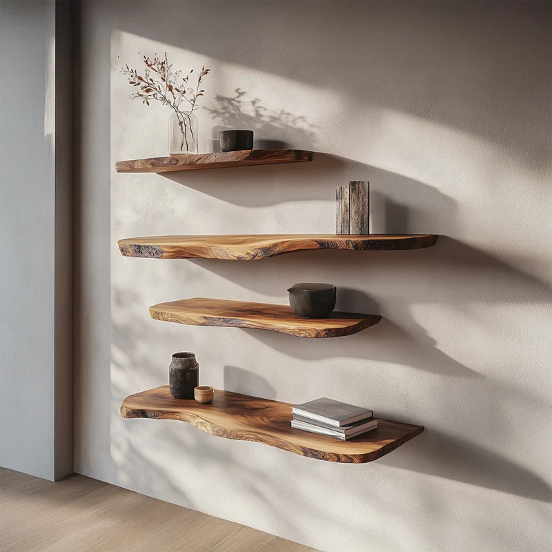 Spry Interior Rustic Organic Floating Wood Shelf, Wall Mounted Natural Edge Display Rack for Living Room & Bedroom, SINLSAFL452
