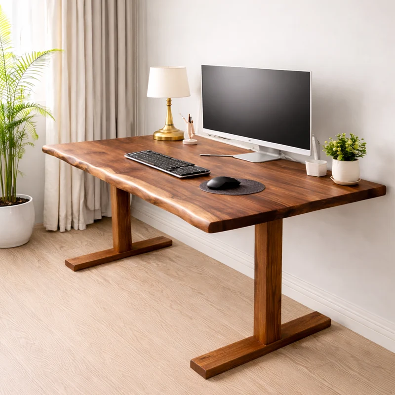 Spry Interior Rustic Live Edge Solid Wood Desk, Handcrafted Writing Study Computer Desk for Home Office, SINLKIDK084