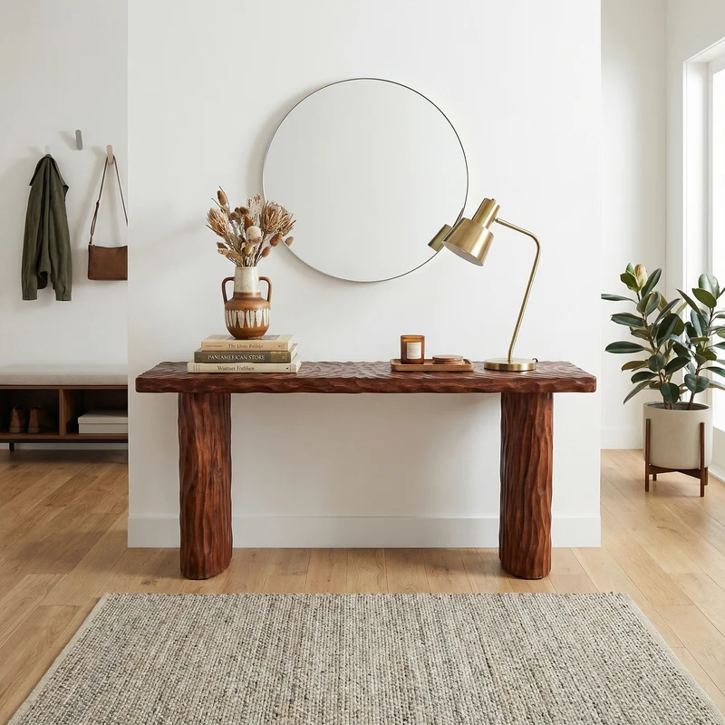 Spry Interior Rustic Textured Solid Wood Console Table, Sofa Back Narrow Entryway & Hallway Display Table, SINLKICS516