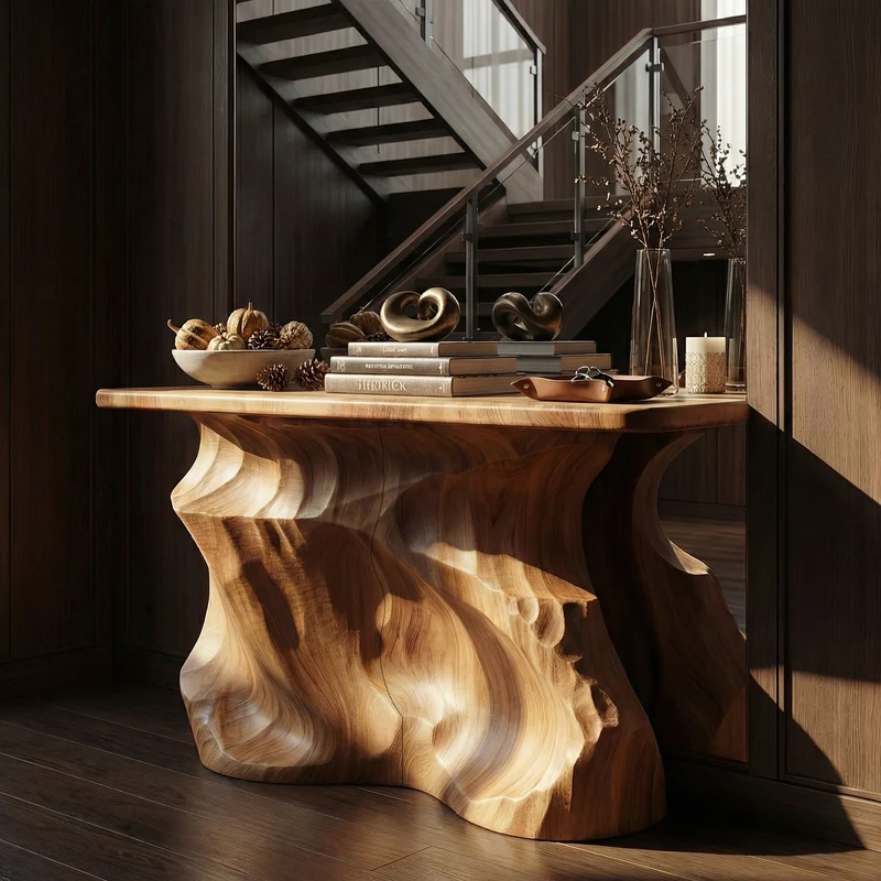 Spry Interior Rustic Solid Sculptural Wood Console Table, Handcrafted Entryway, Hallway & Sofa Back Table, SINLKICS513