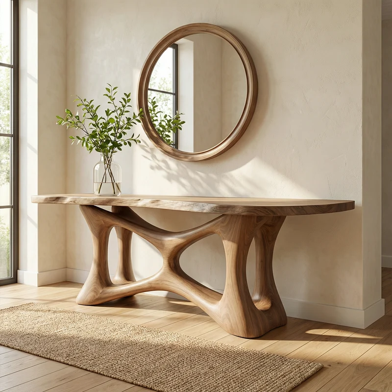 Spry Interior Organic Sculptural Wood Console Table, Modern Sofa Back & Entryway Display Table for Living Room, SINLKICS509