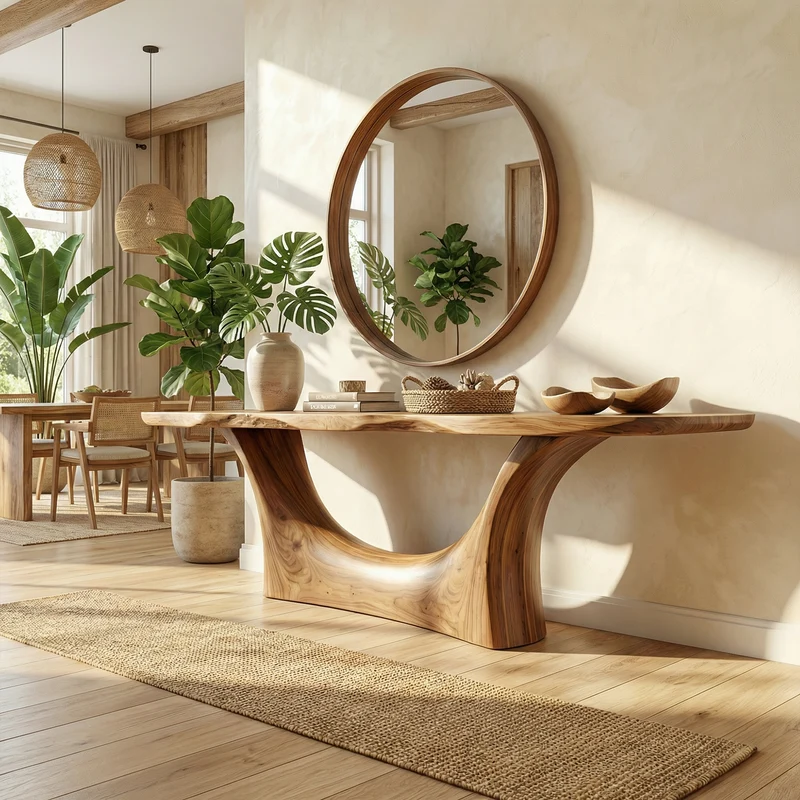 Spry Interior Natural Live Edge Arch Base Console Table, Solid Wood Entryway, Hallway & Sofa Back Table, SINLKICS508