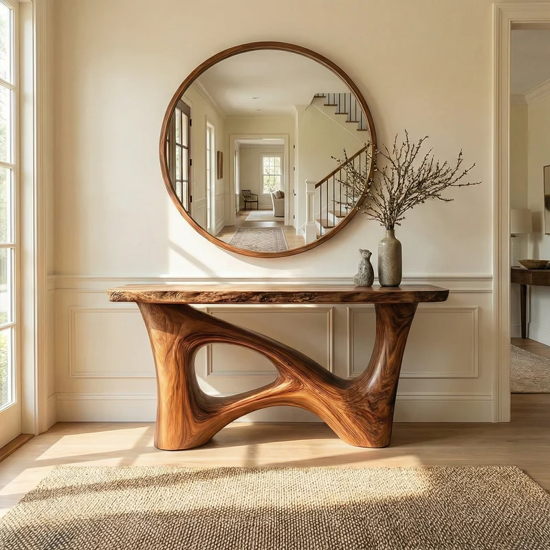 Spry Interior Organic Asymmetric Base Wood Console Table, Handcrafted Entryway, Hallway & Sofa Back Table, SINLKICS507