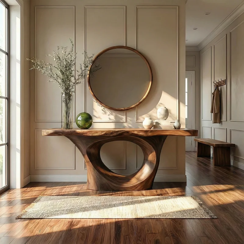 Spry Interior Artistic Circular Base Wood Console Table, Unique Entryway, Hallway & Sofa Back Table, SINLKICS503