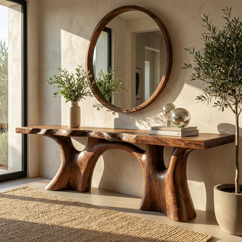 Spry Interior Rustic Organic Slab Wood Console Table, Live Edge Sofa Back & Entryway Table for Living Room, SINLKICS502