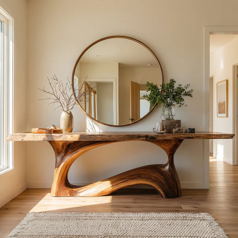 Spry Interior Natural Live Edge Wood Console Table, Sculptural Entryway, Hallway & Sofa Back Accent Table, SINLKICS499