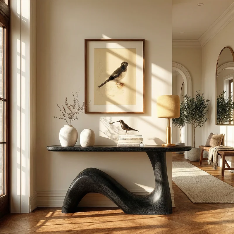 Spry Interior Organic Sculptural Console Table, Solid Wood Sofa Back & Entryway Accent Table for Living Room, SINLKICS490