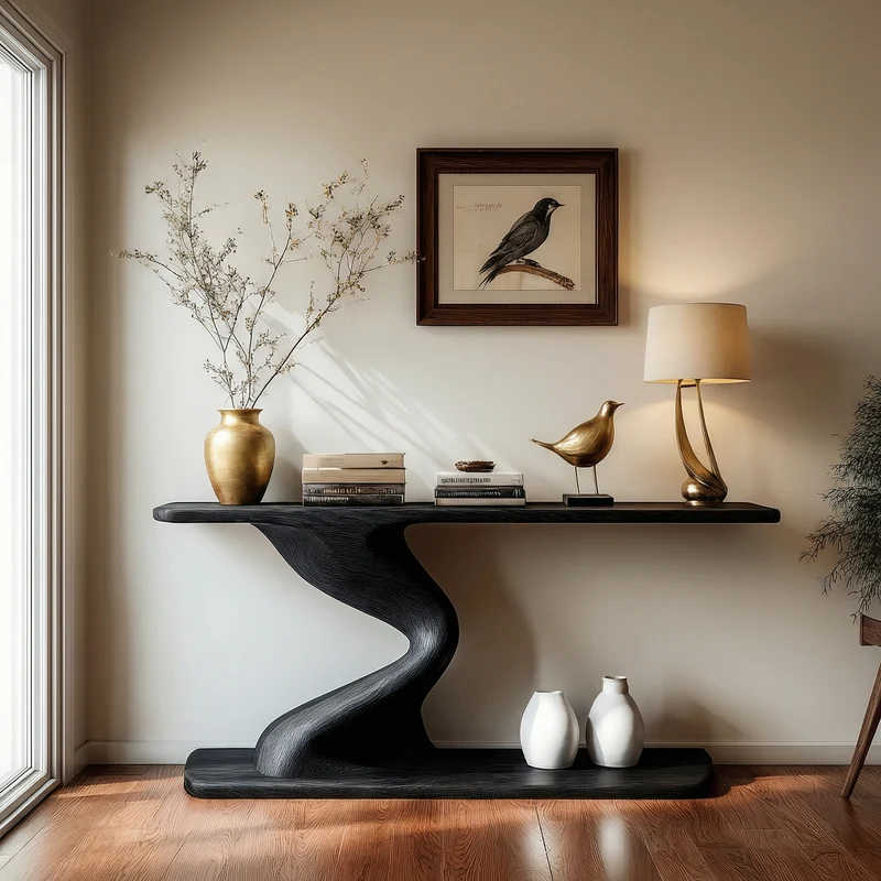 Spry Interior Contemporary Curved Wood Console Table, Modern Entryway, Hallway & Sofa Back Table, SINLKICS488