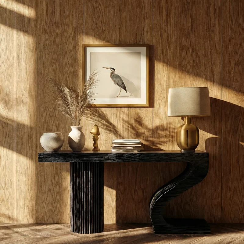 Spry Interior Modern Sculptural Wood Console Table, Handcrafted Entryway & Living Room Sofa Back Table, SINLKICS486