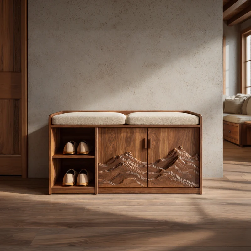 Rustic Sculptural Storage Bench For Entryway Or Sleeping Space SINLKISB087