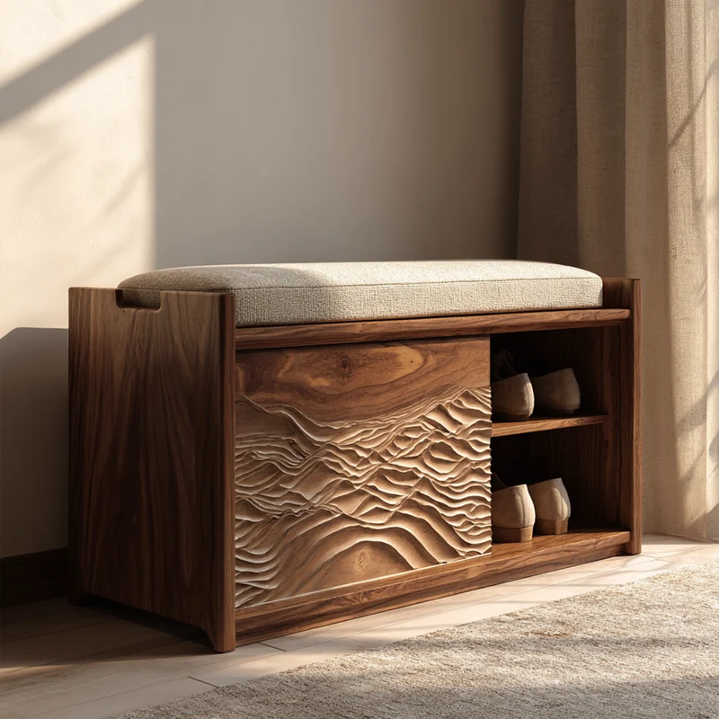 Spry Interior Rustic Sculptural Storage Bench, Handcrafted Wood Entryway Seating & Toy Box Chest, SINLKISB085