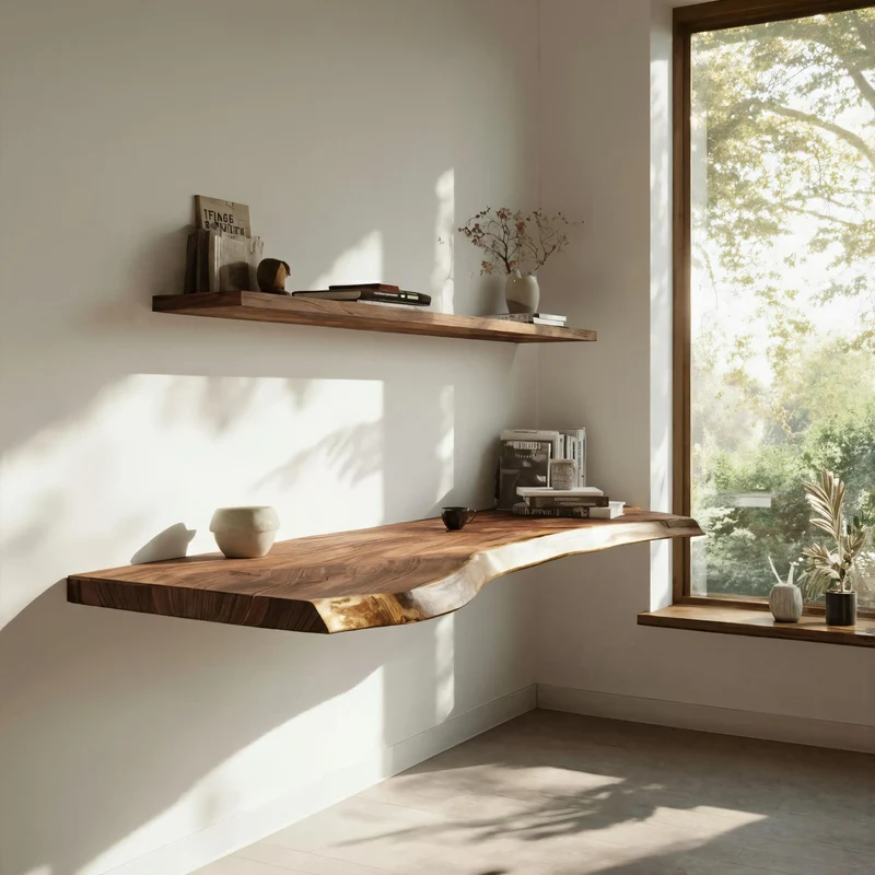 Handcrafted Live Edge Floating Work Desk Modern Corner Workspace SINLKIFL387
