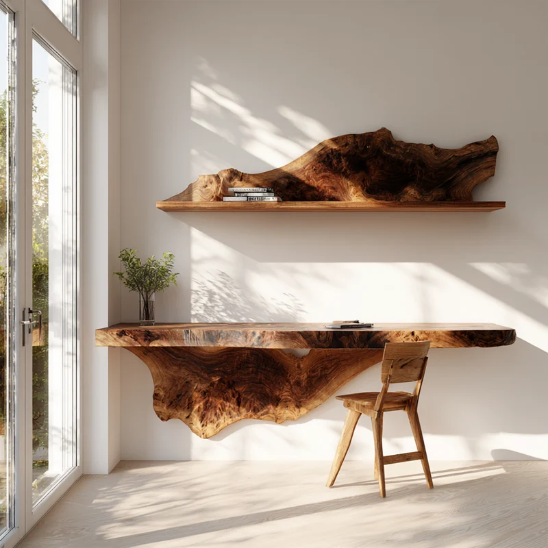 Handcrafted Solid Wood Wall Desk Live Edge Home Office Style SINLKIFL384