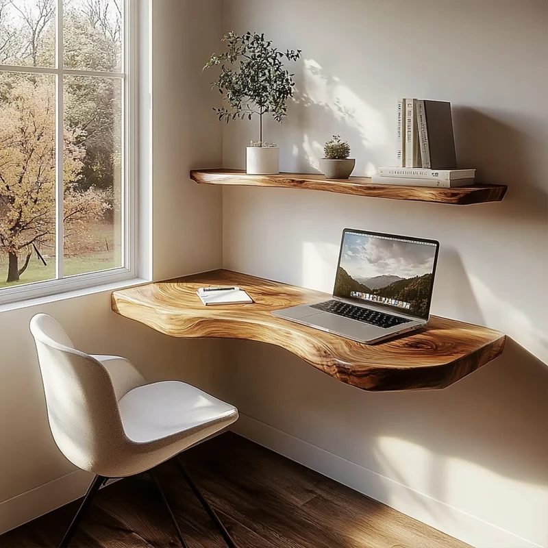 Minimal Live Edge Wall Desk Solid Wood Home Office Style SINLKIFL382