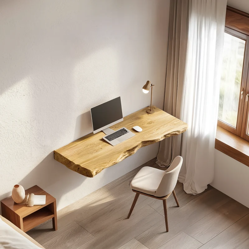 Rustic Sculptural Wall Mounted Console Desk Solid Wood Home Office Interior Modern Workspace SINLSAFL430