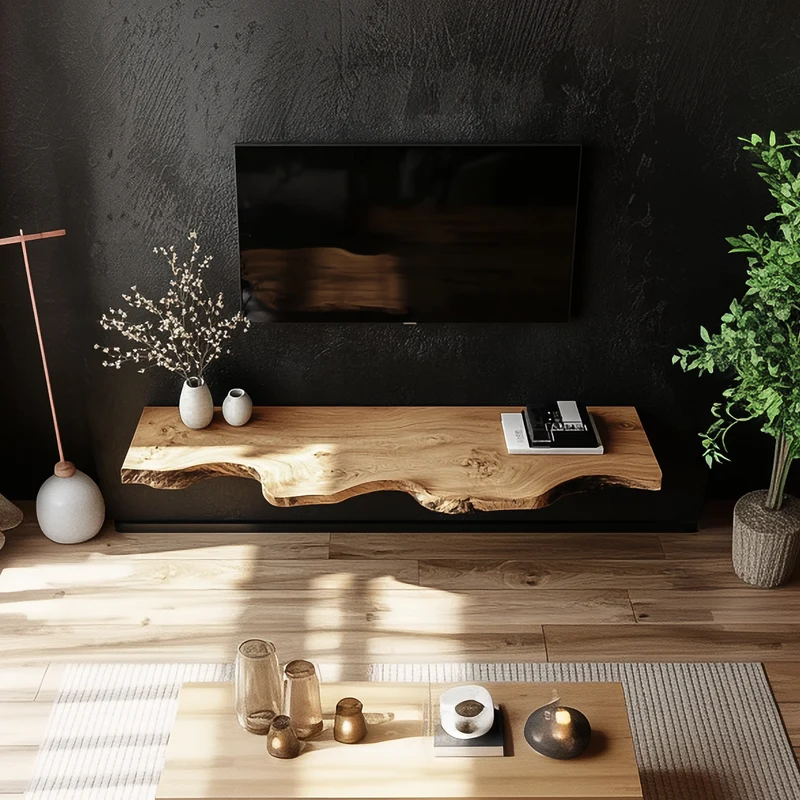 Handcrafted Solid Wood Floating TV Bench Natural Modern Living Room Decor SINLSAFL364