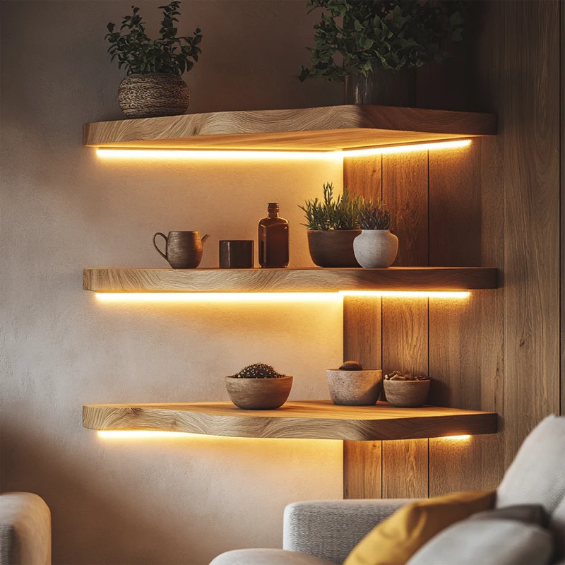 Organic Solid Wood Floating Shelves Sculptural Wall Display Decor SINLKIFL393