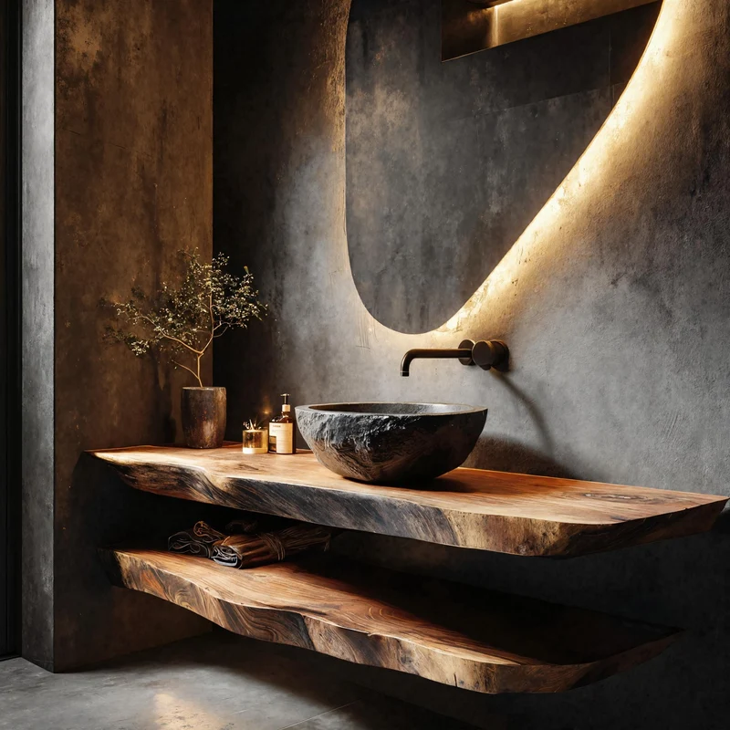 Modern Rustic Bathroom Vanity Wall Floating Wood Counter SINLKIBRV251