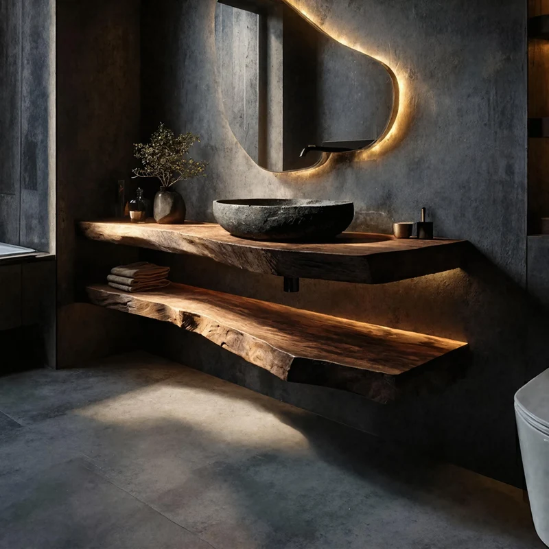 Rustic Bathroom Vanity Floating Live Edge Counter Shelf SINLKIBRV248