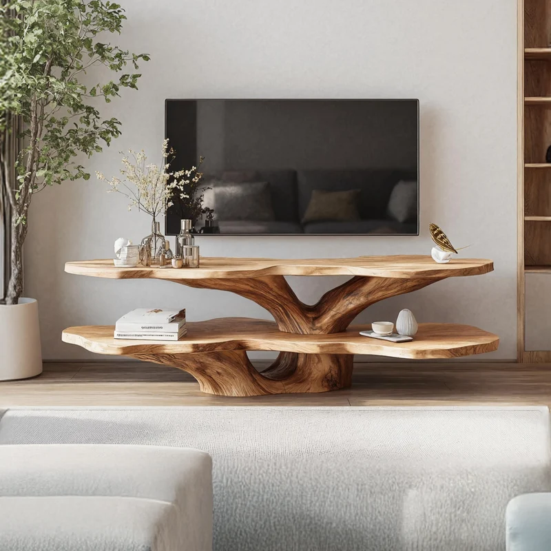 Spry Interior Mid Century Live Edge Wood TV Console, Handcrafted Media Stand Entertainment Center Sideboard for Living Room Decor, SILDTTNTVC077