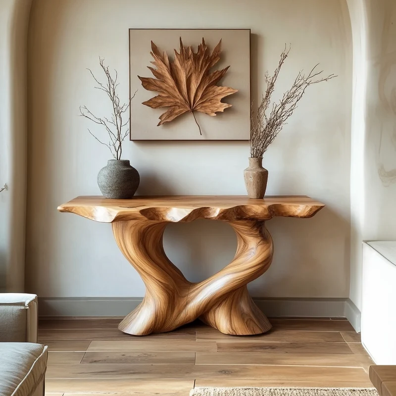 Spry Interior Artistic Wood Console Table, Handcrafted Tree Inspired Entryway Hallway Accent Table Statement Furniture, SINLSACS444