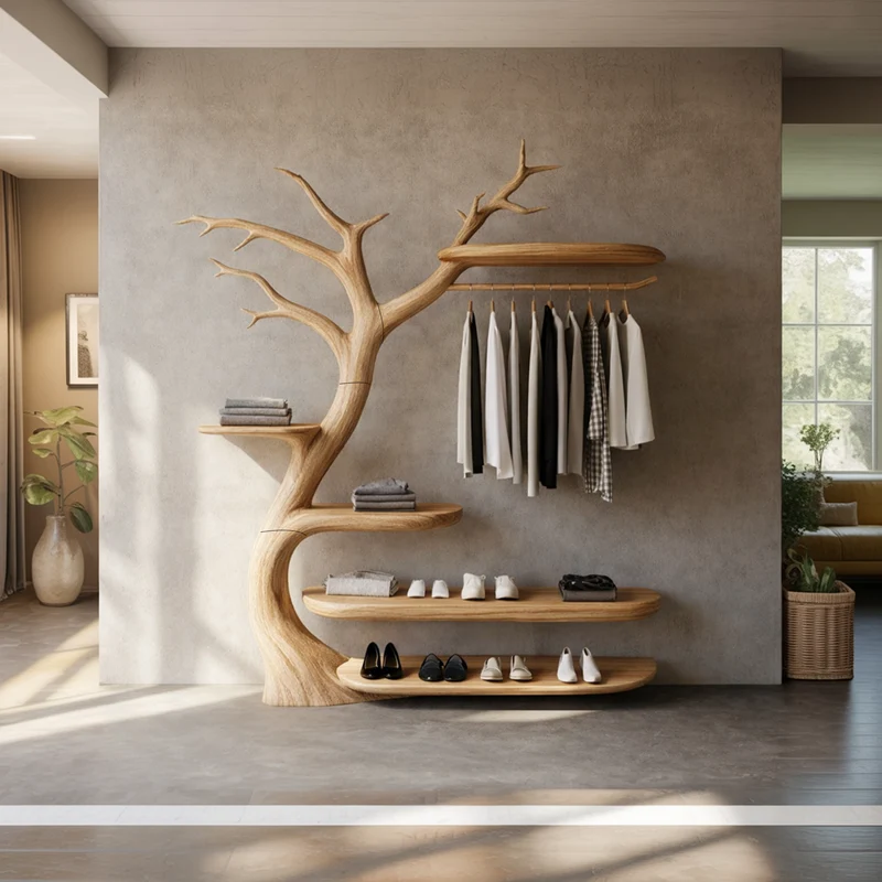 Handcrafted Wooden Tree Coat Rack Bedroom Space SINLKITCR088