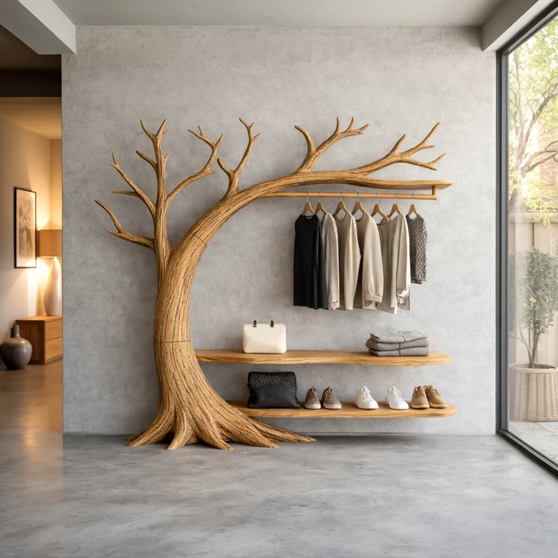 Organic Wood Tree Coat Rack Modern Living Room SINLKITCR086